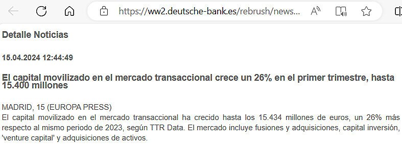 El capital movilizado en el mercado transaccional crece un 26% en el primer trimestre, hasta 15.400 millones